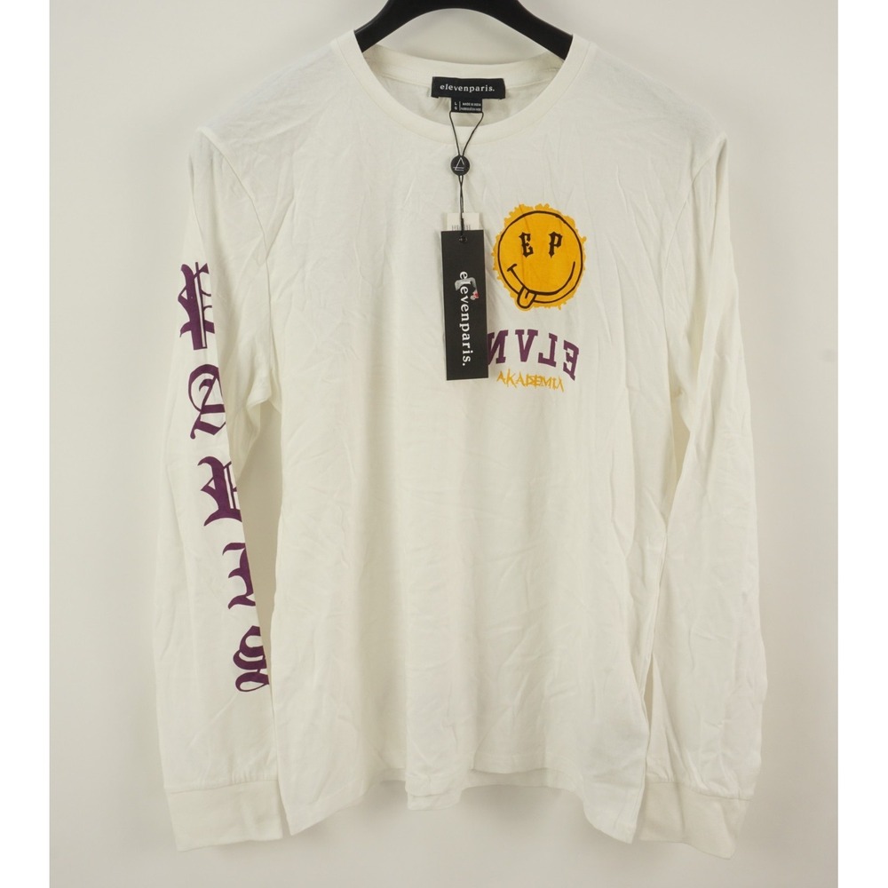New Eleven Paris Mens Large Long Sleeve Off-White Akademia Big Logo Crew T-Shirt